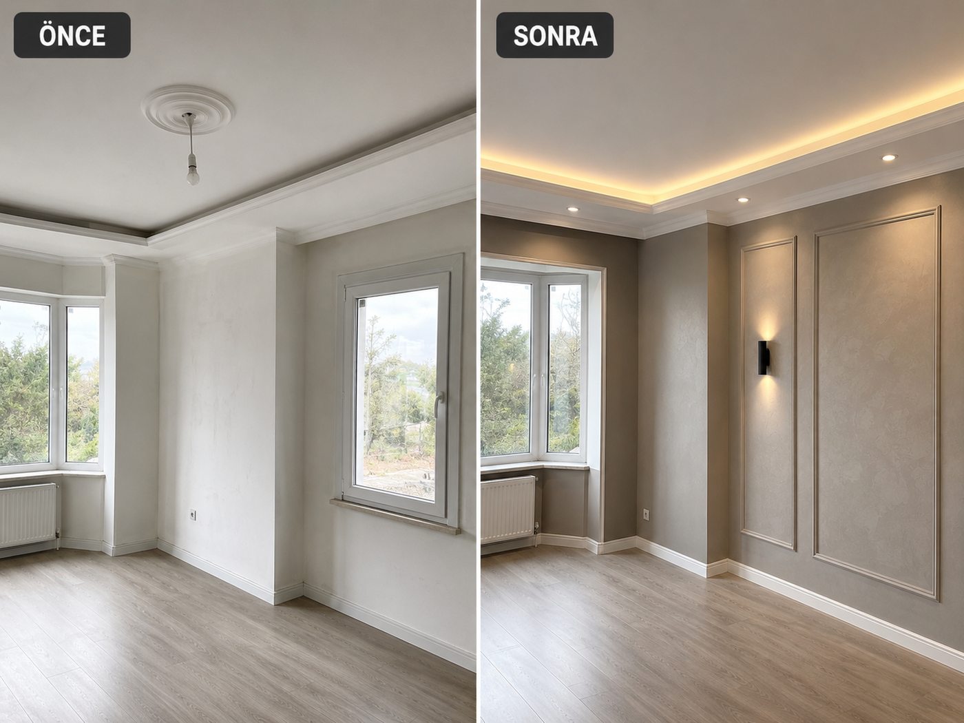 Ilıca iç cephe boya öncesi ve sonrası
